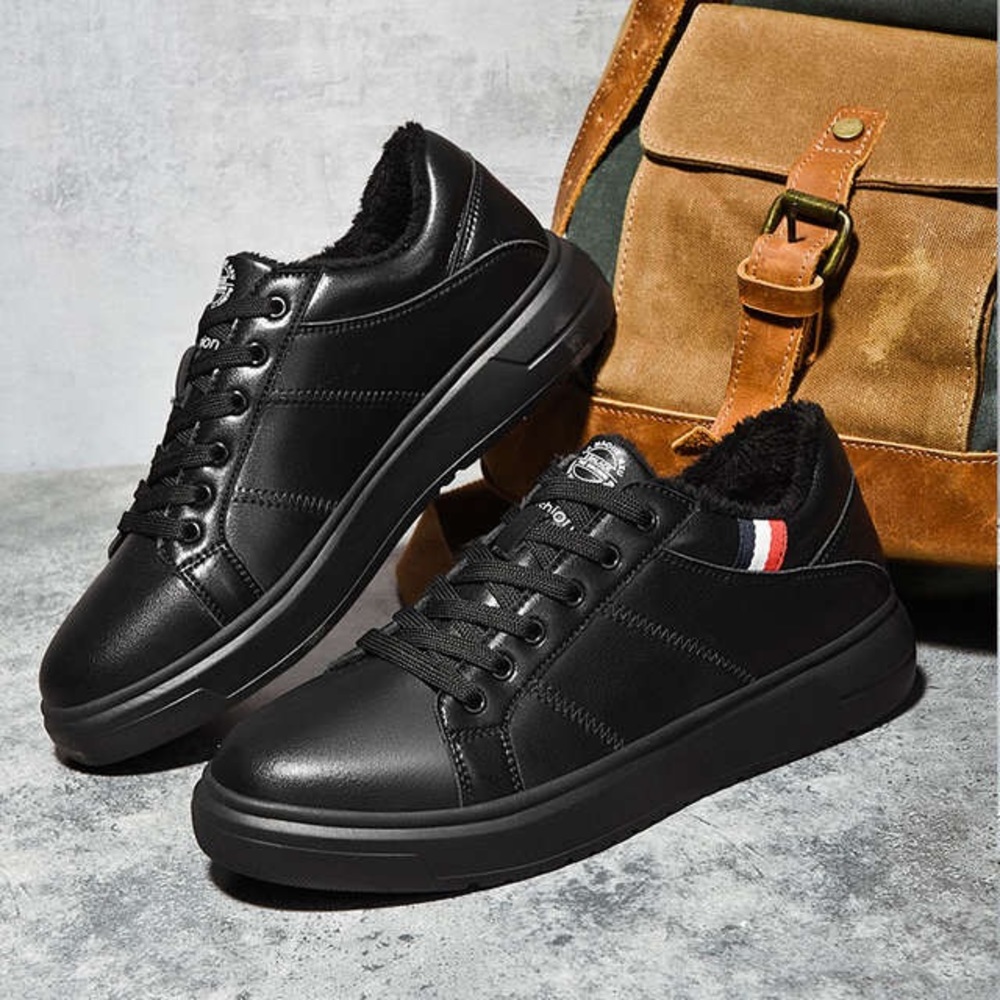 Surom Men Warm Plush Leather Casual Shoes